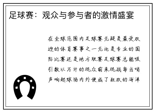 足球赛：观众与参与者的激情盛宴