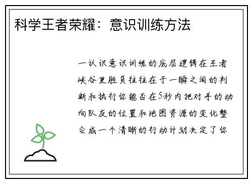 科学王者荣耀：意识训练方法